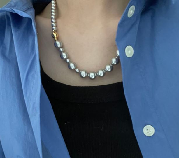 Silver Simulated Akoya gold Magnetic buckles Pearls Necklace For Women