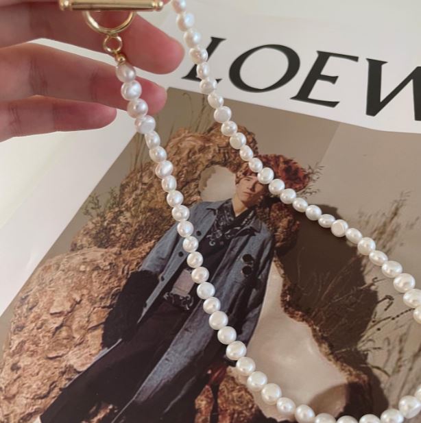 Natural Clasp freshwater gold pearls plain Classic Pearl Necklace 42cm