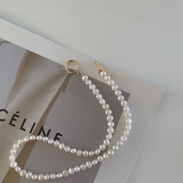 Natural Clasp freshwater gold pearls plain Classic Pearl Necklace 42cm