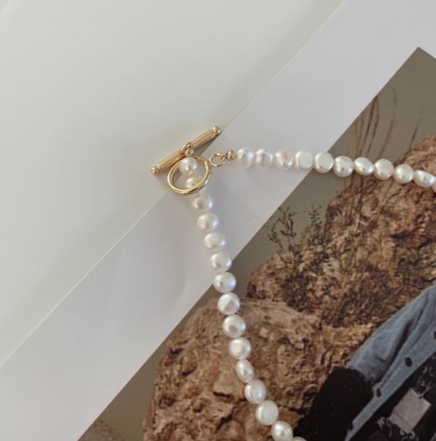 Natural Clasp freshwater gold pearls plain Classic Pearl Necklace 42cm