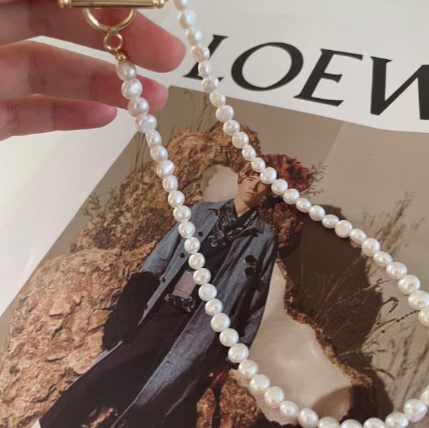 Natural Clasp freshwater gold pearls plain Classic Pearl Necklace 42cm