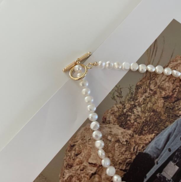 Natural Clasp freshwater gold pearls plain Classic Pearl Necklace 42cm