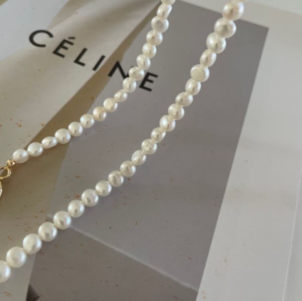 Natural Clasp freshwater gold pearls plain Classic Pearl Necklace 42cm