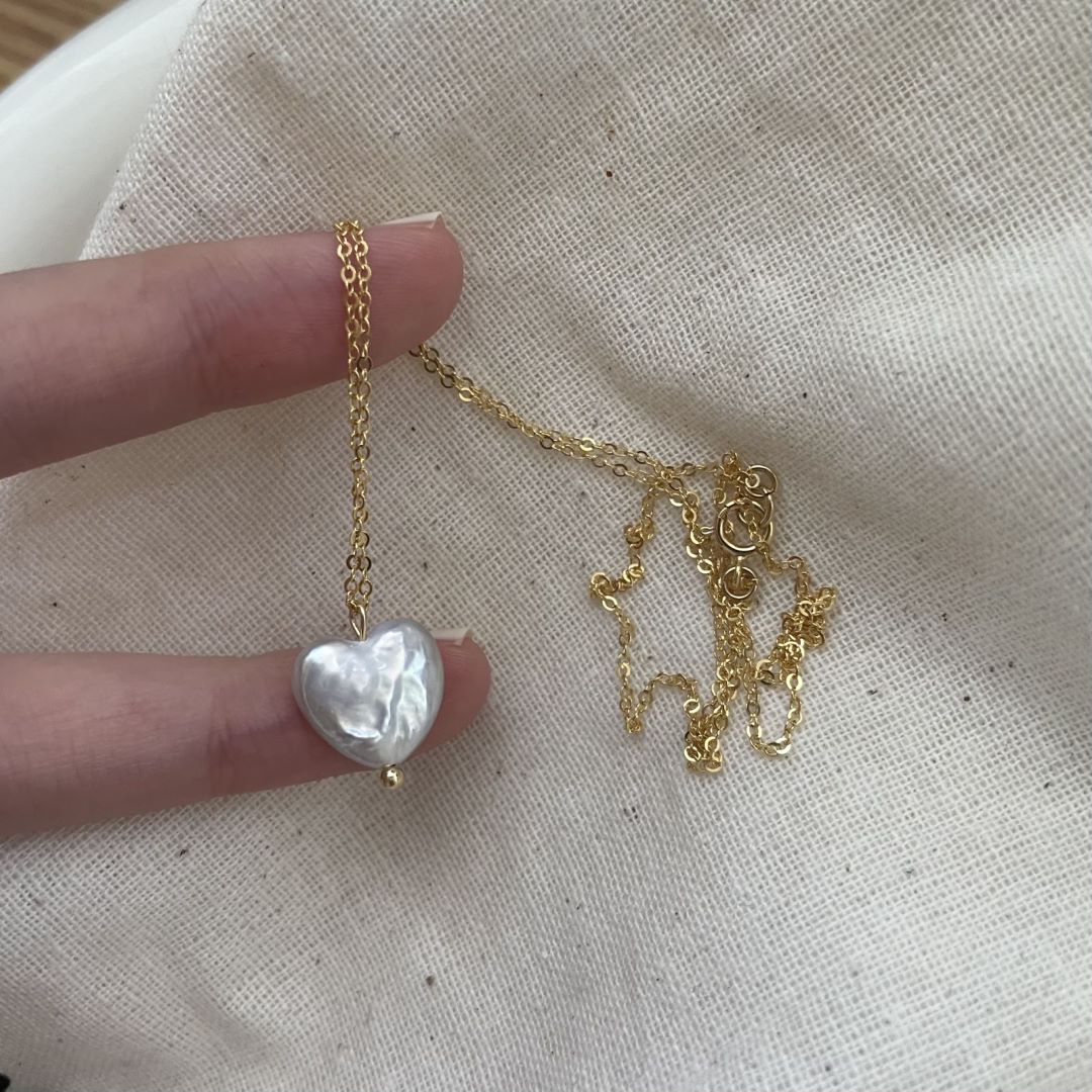 Natural hearts silver chain Gold Baroque and Sweetheart pearl necklace