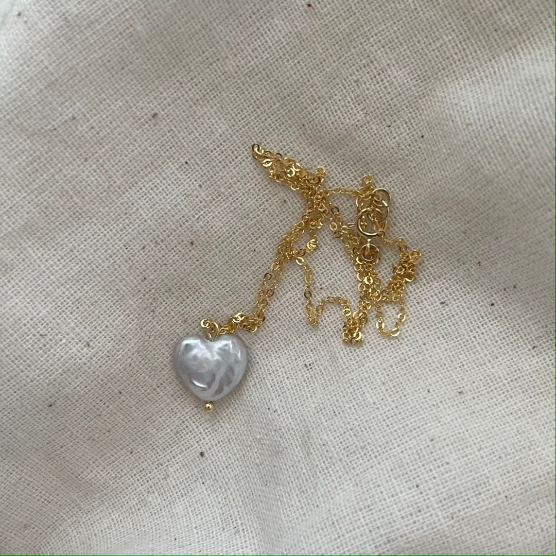 Natural hearts silver chain Gold Baroque and Sweetheart pearl necklace