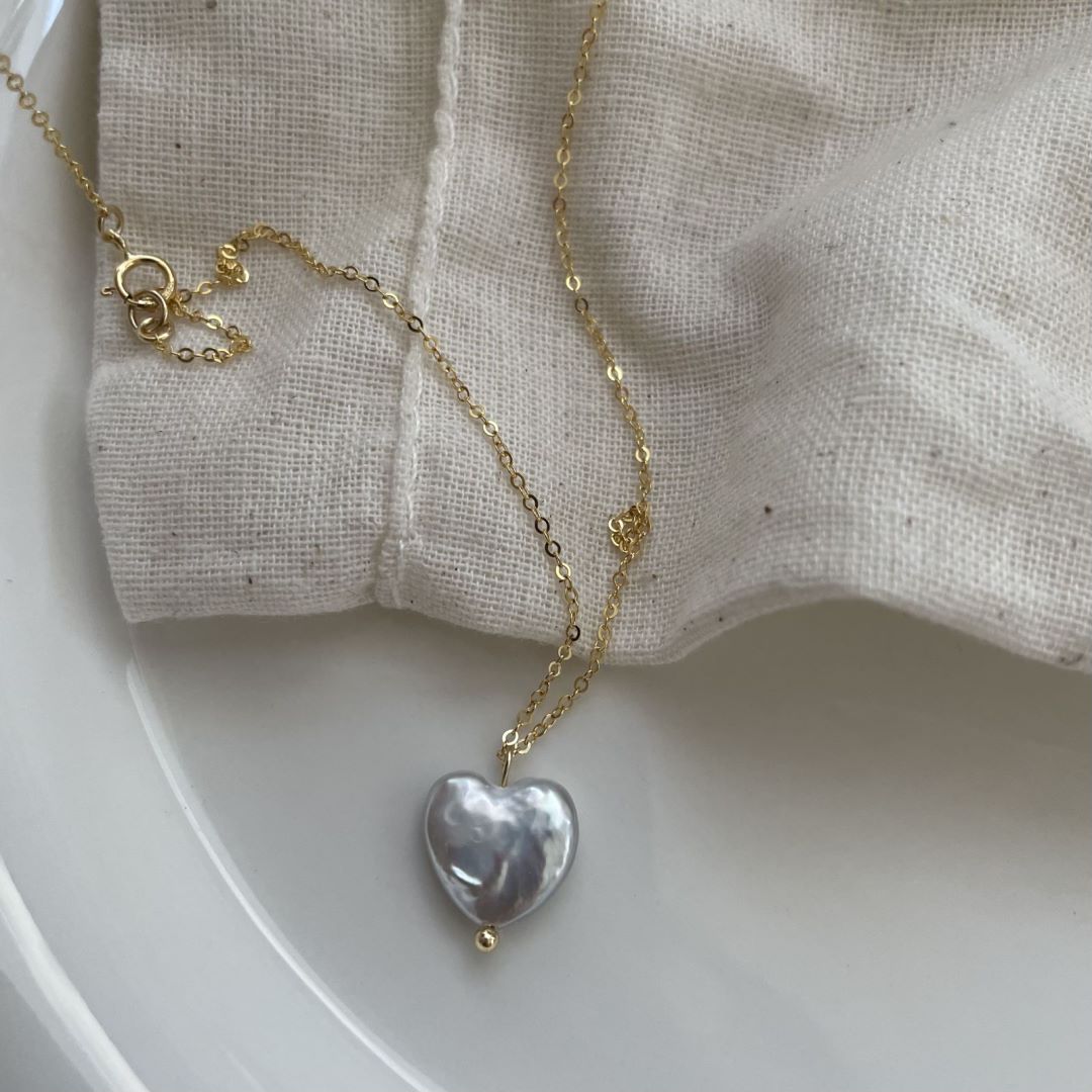 Natural hearts silver chain Gold Baroque and Sweetheart pearl necklace