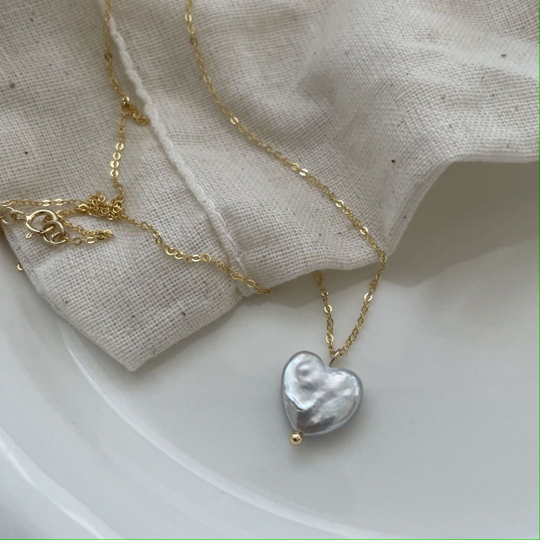 Natural hearts silver chain Gold Baroque and Sweetheart pearl necklace