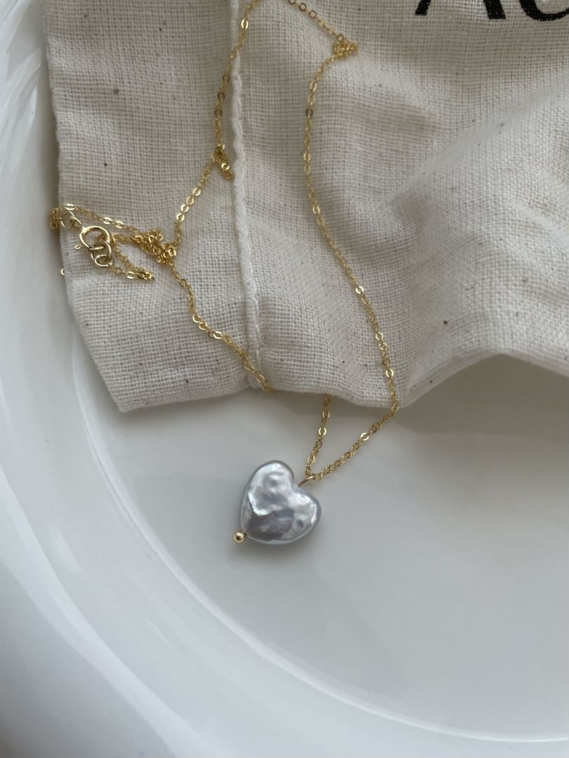 Natural hearts silver chain Gold Baroque and Sweetheart pearl necklace