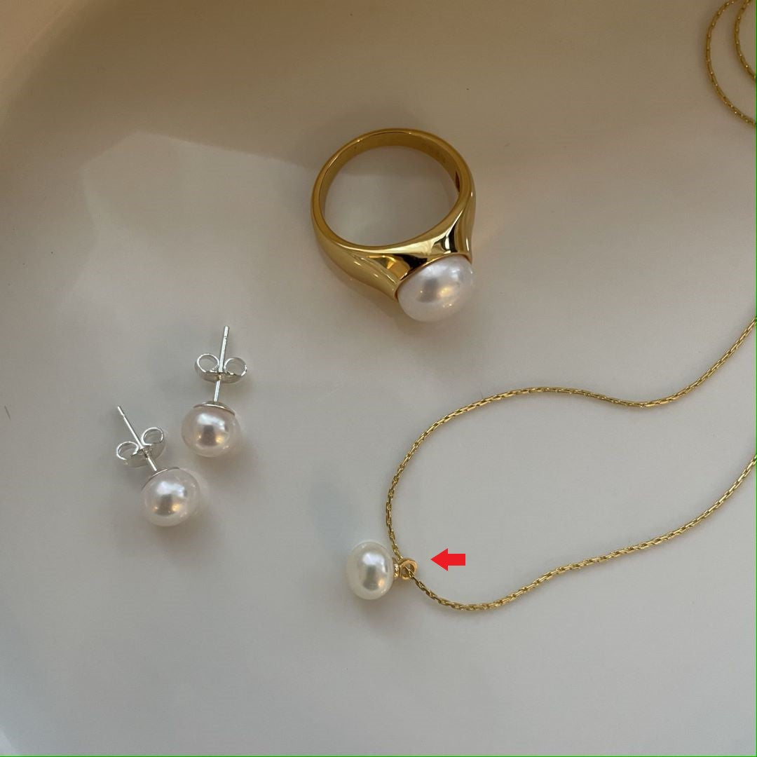 Unique Gold Ring and Strand Fresh Water Pearls Pendant Golden Necklace