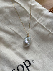 Natural Gold Chain Baroque Pearls pendant necklace 14K Plated Jewelry 