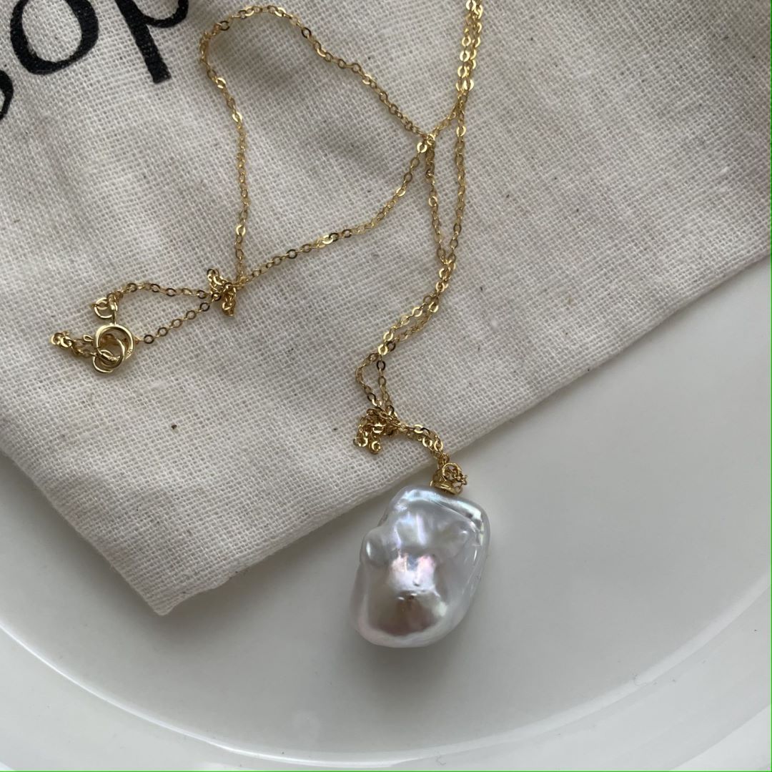 Natural Gold Chain Baroque Pearls pendant necklace 14K Plated Jewelry 