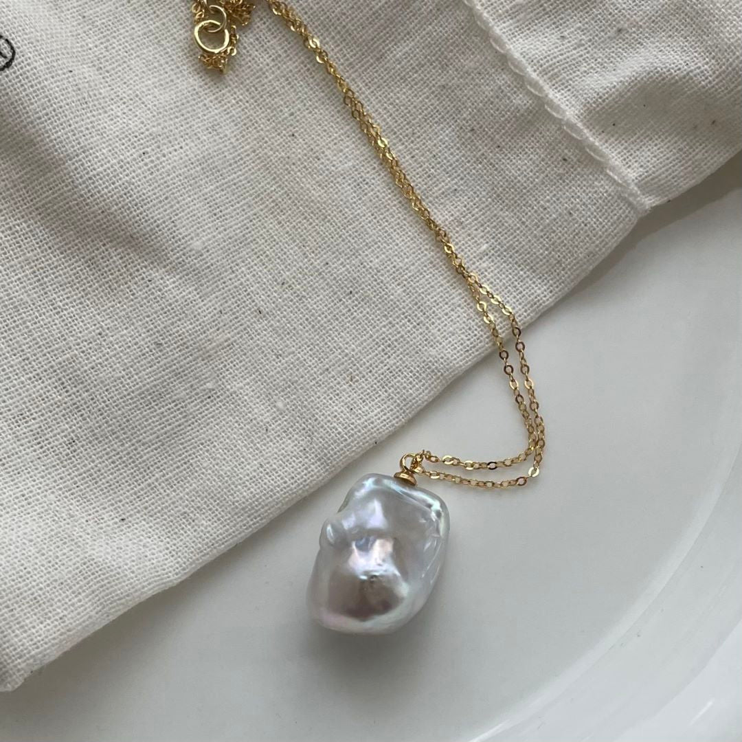 Natural Gold Chain Baroque Pearls pendant necklace 14K Plated Jewelry 