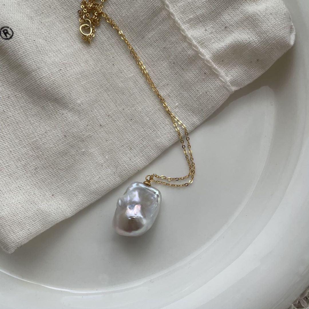 Natural Gold Chain Baroque Pearls pendant necklace 14K Plated Jewelry 