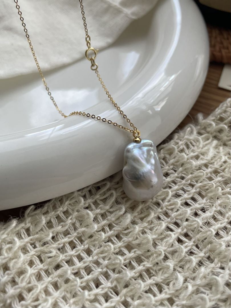 Natural Gold Chain Baroque Pearls pendant necklace 14K Plated Jewelry 