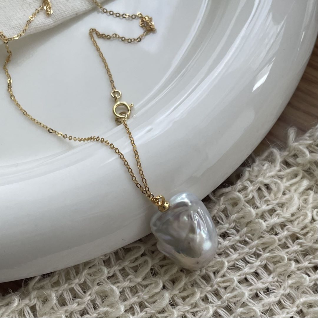 Natural Gold Chain Baroque Pearls pendant necklace 14K Plated Jewelry 