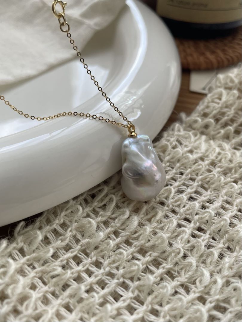 Natural Gold Chain Baroque Pearls pendant necklace 14K Plated Jewelry 