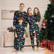 Cotton printed family boys and girls with dog Dinosaur Christmas family pajamas home wear