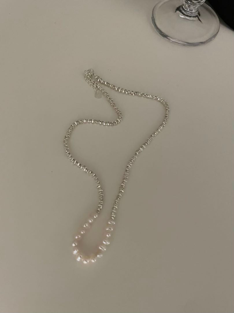 Silver Beaded Chain Necklace Irregular Bead Women Necklace Silver Girl