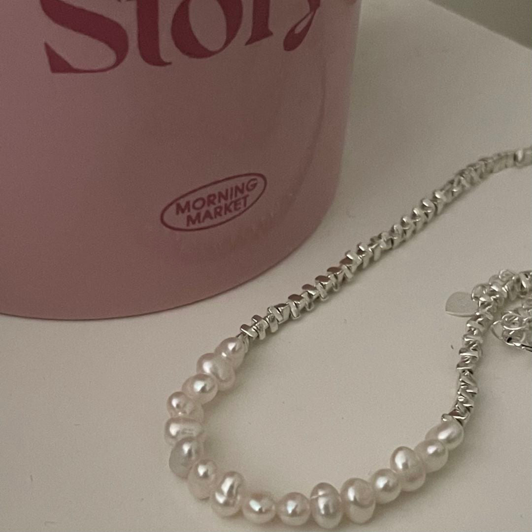 Silver Beaded Chain Necklace Irregular Bead Women Necklace Silver Girl