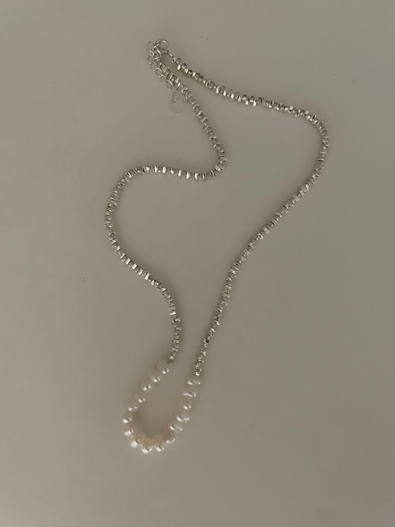 Silver Beaded Chain Necklace Irregular Bead Women Necklace Silver Girl