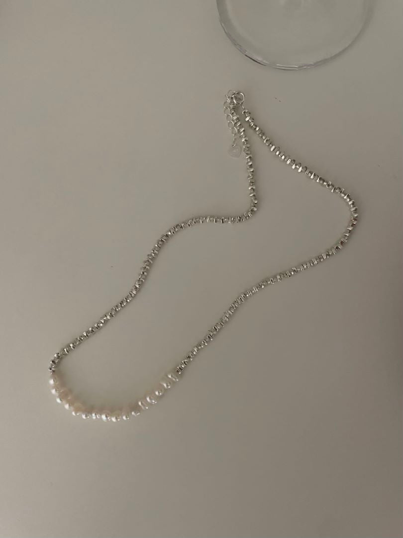 Silver Beaded Chain Necklace Irregular Bead Women Necklace Silver Girl