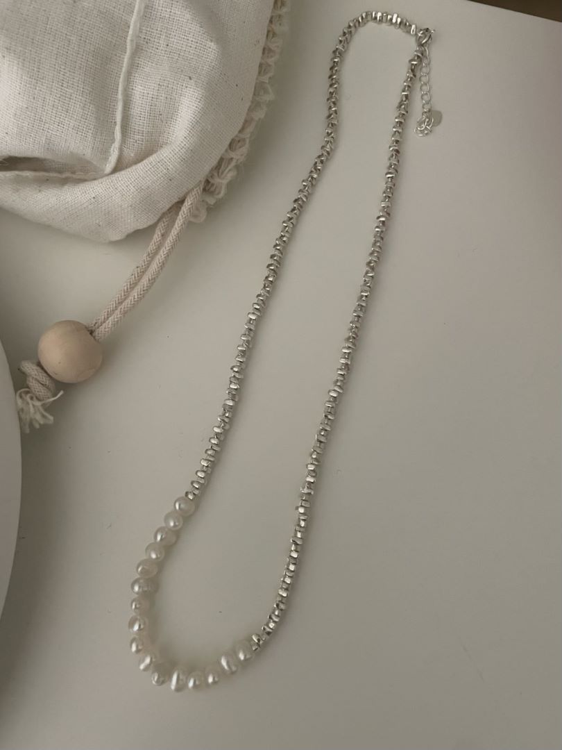 Silver Beaded Chain Necklace Irregular Bead Women Necklace Silver Girl