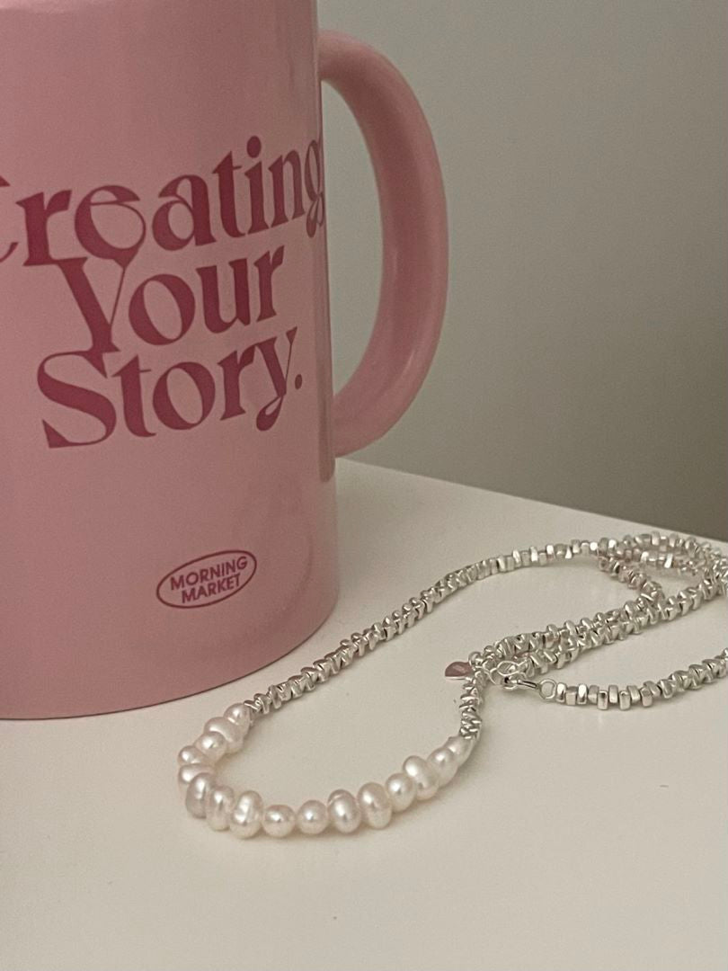 Silver Beaded Chain Necklace Irregular Bead Women Necklace Silver Girl