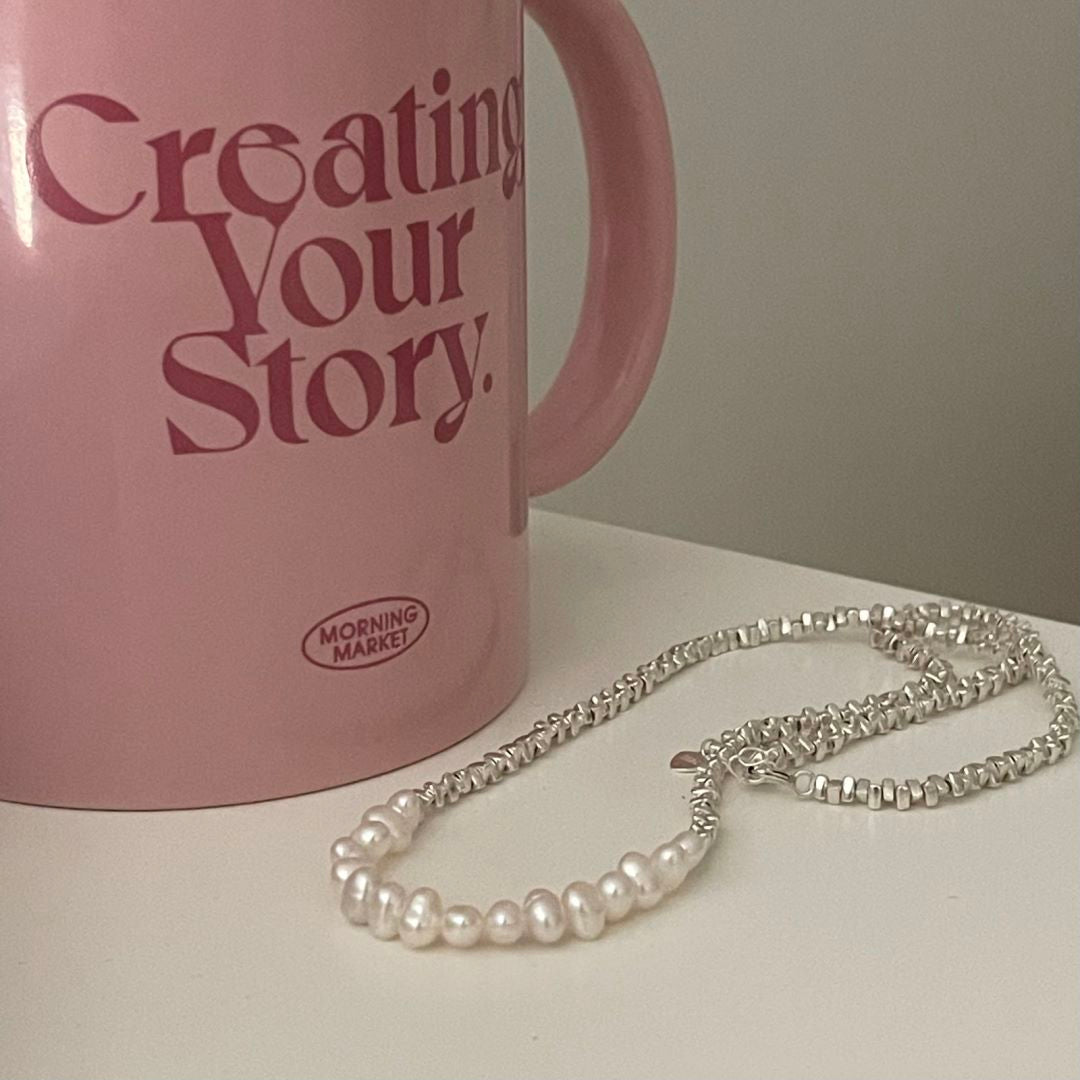Silver Beaded Chain Necklace Irregular Bead Women Necklace Silver Girl