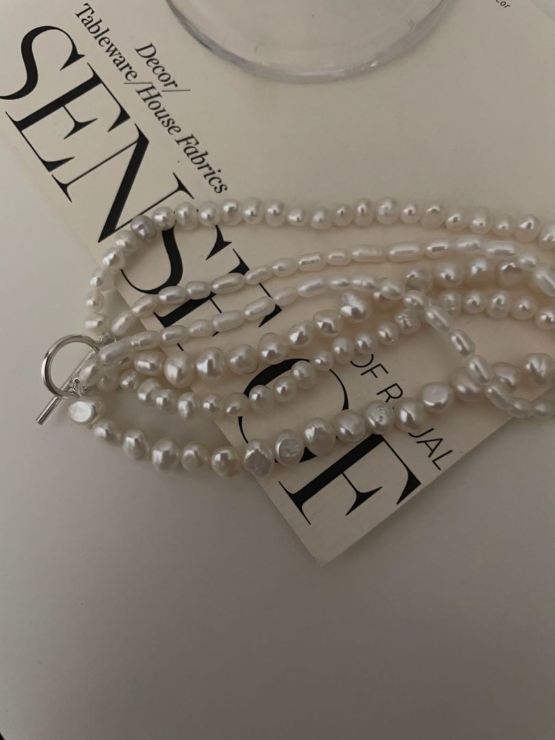 Pulldown Trinity Layer Beaded Baroque Pearls stunning Necklace Ripples