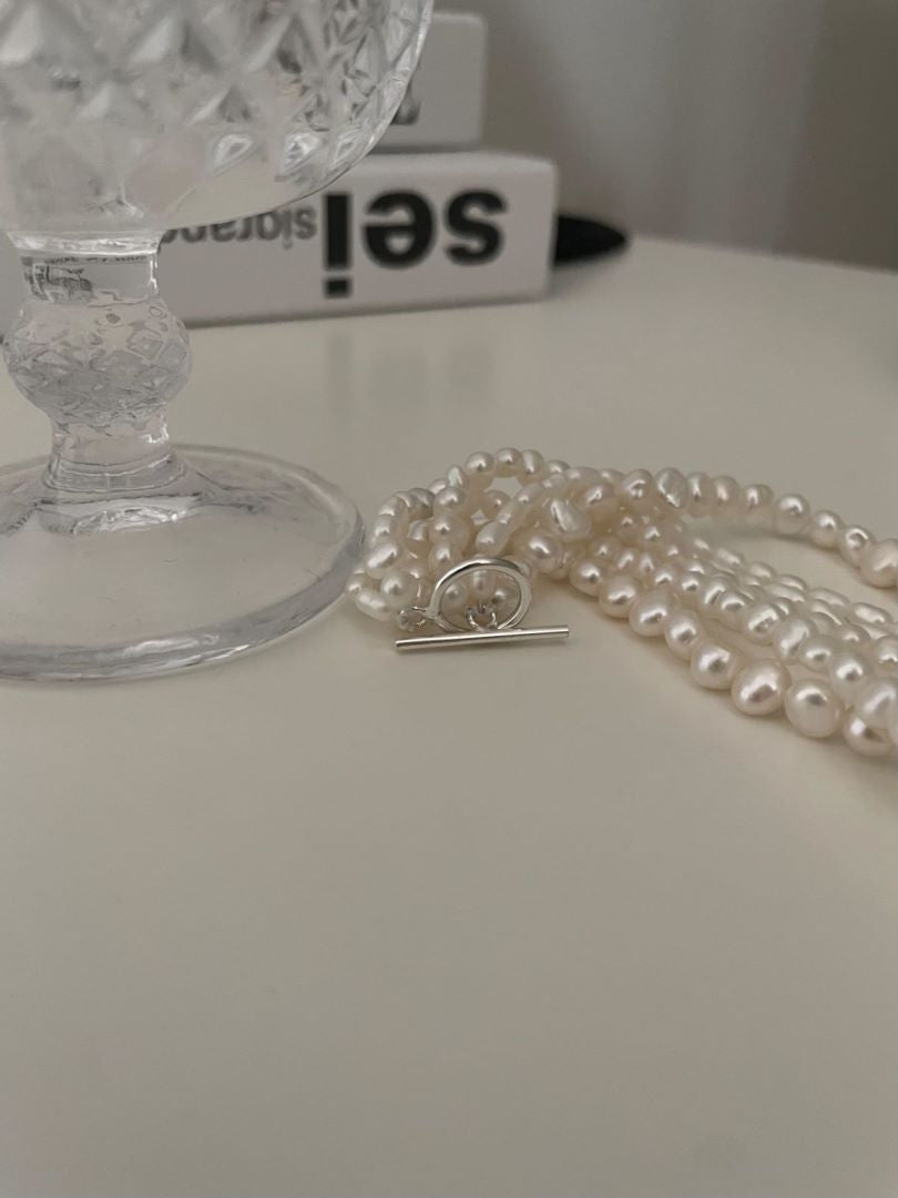 Pulldown Trinity Layer Beaded Baroque Pearls stunning Necklace Ripples