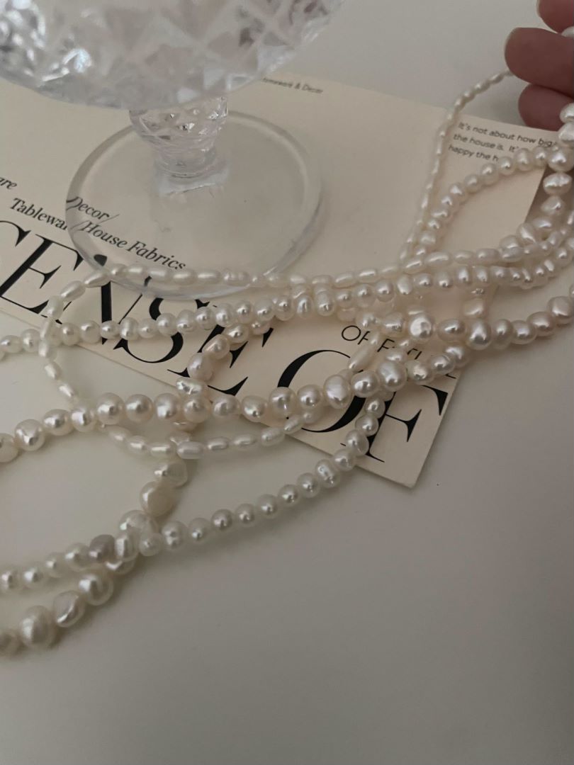 Pulldown Trinity Layer Beaded Baroque Pearls stunning Necklace Ripples