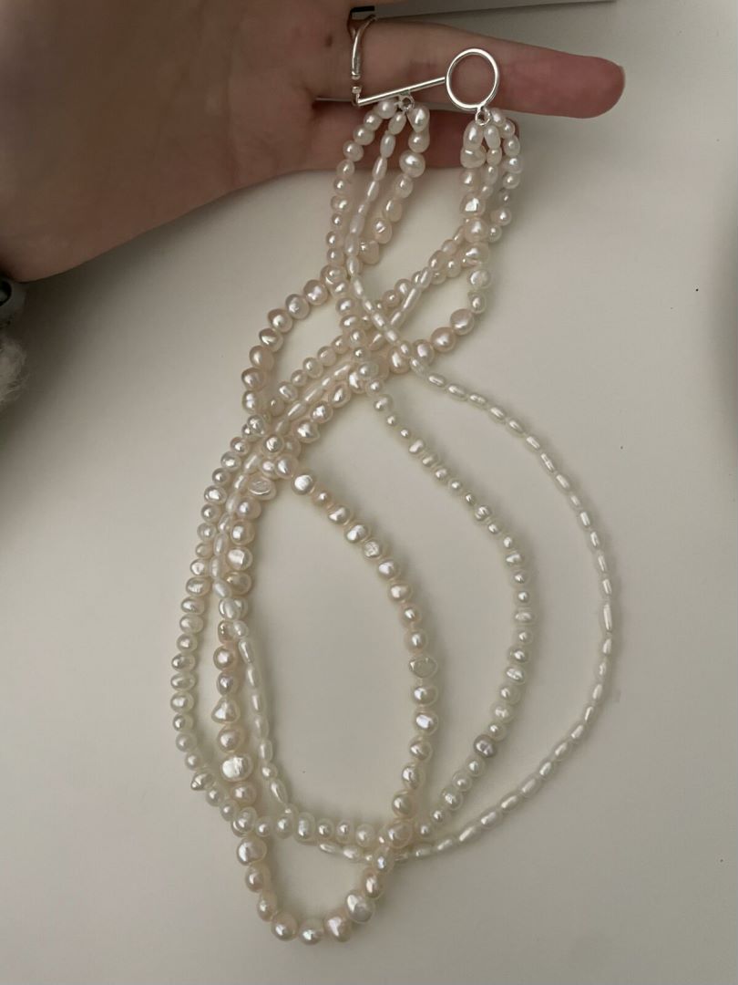 Pulldown Trinity Layer Beaded Baroque Pearls stunning Necklace Ripples