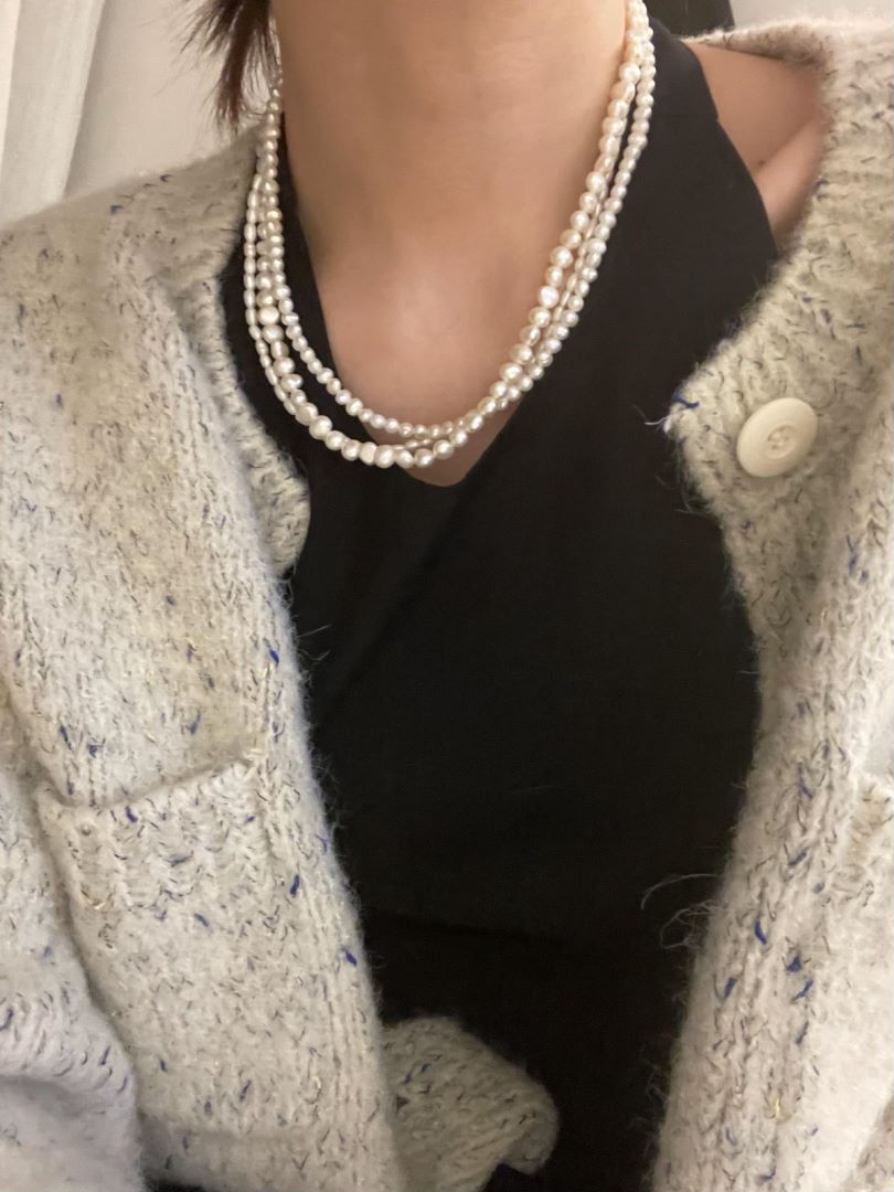 Pulldown Trinity Layer Beaded Baroque Pearls stunning Necklace Ripples