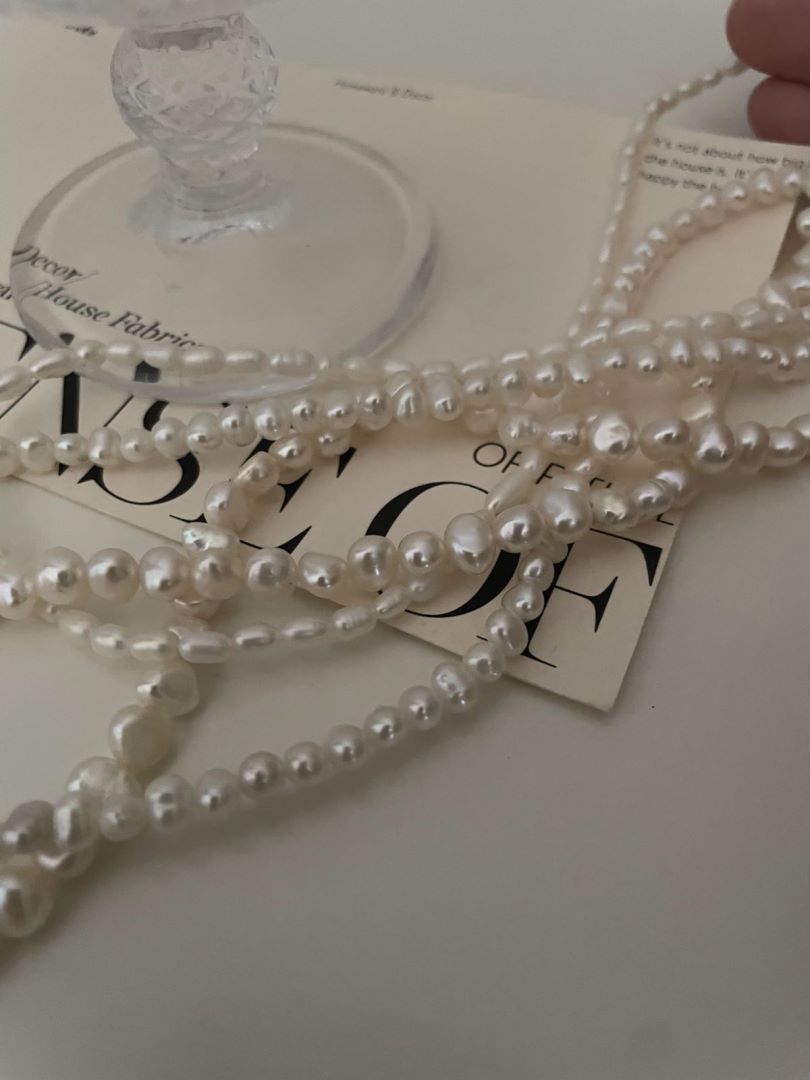 Pulldown Trinity Layer Beaded Baroque Pearls stunning Necklace Ripples