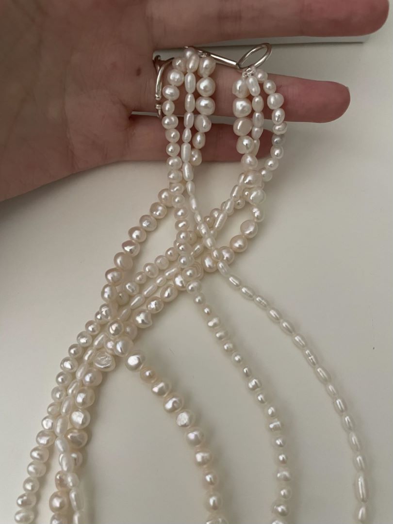 Pulldown Trinity Layer Beaded Baroque Pearls stunning Necklace Ripples