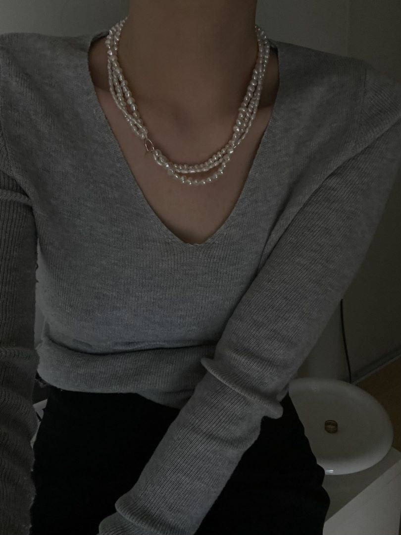 Pulldown Trinity Layer Beaded Baroque Pearls stunning Necklace Ripples