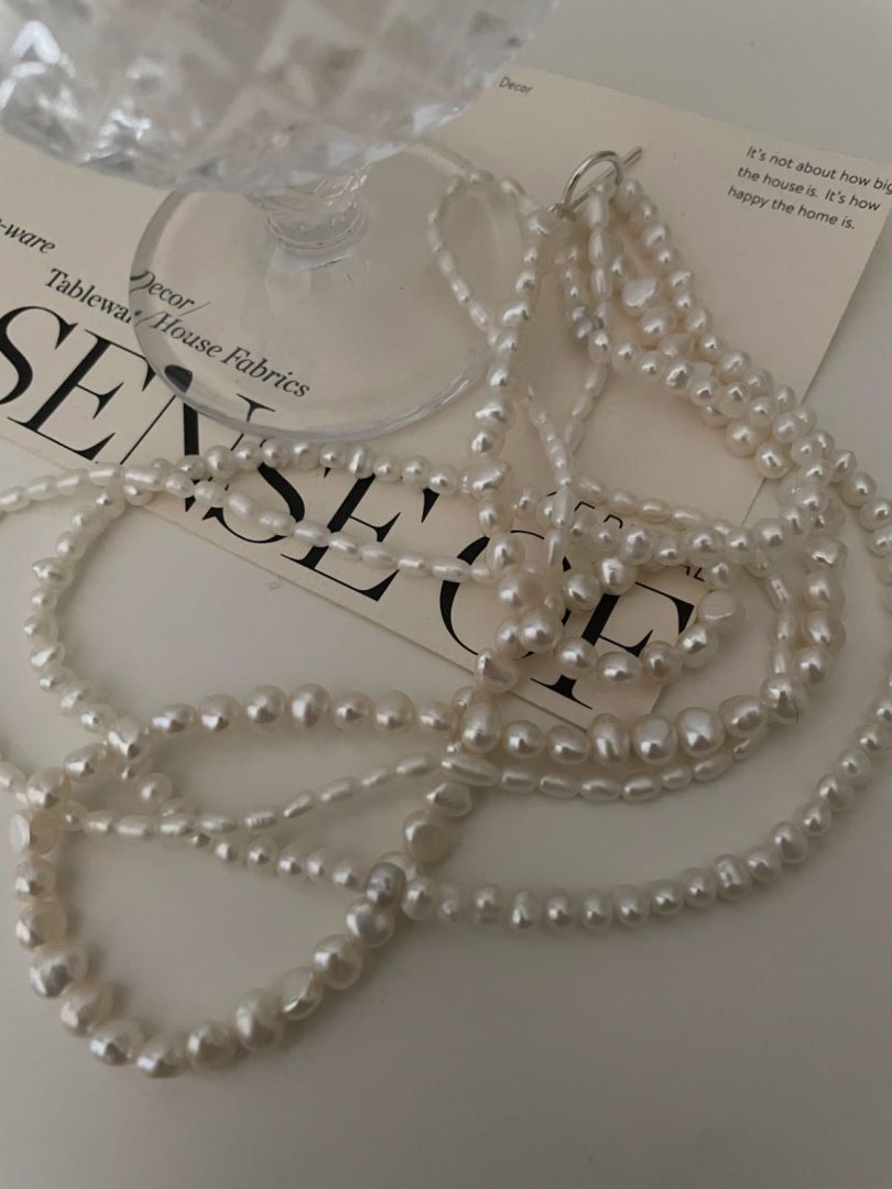 Pulldown Trinity Layer Beaded Baroque Pearls stunning Necklace Ripples