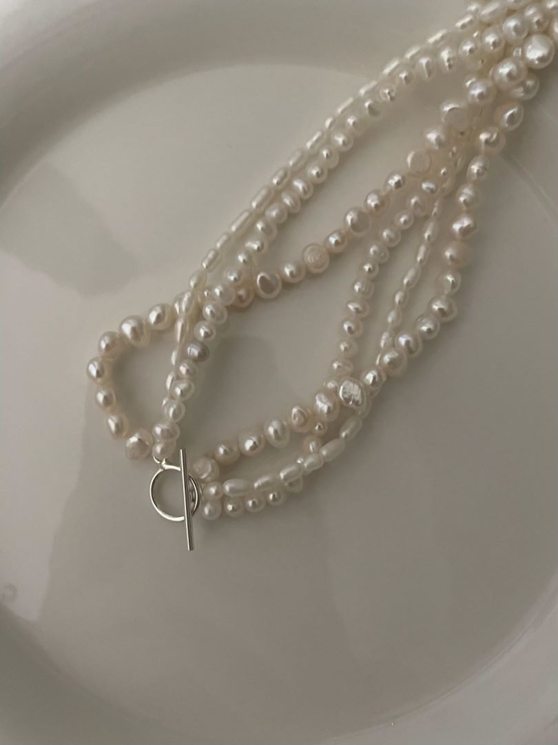 Pulldown Trinity Layer Beaded Baroque Pearls stunning Necklace Ripples