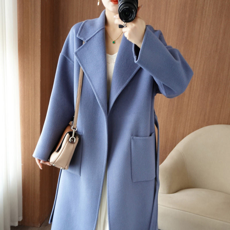 100% pure wool double-sided cashmere coat women's medium length loose thick wool coat