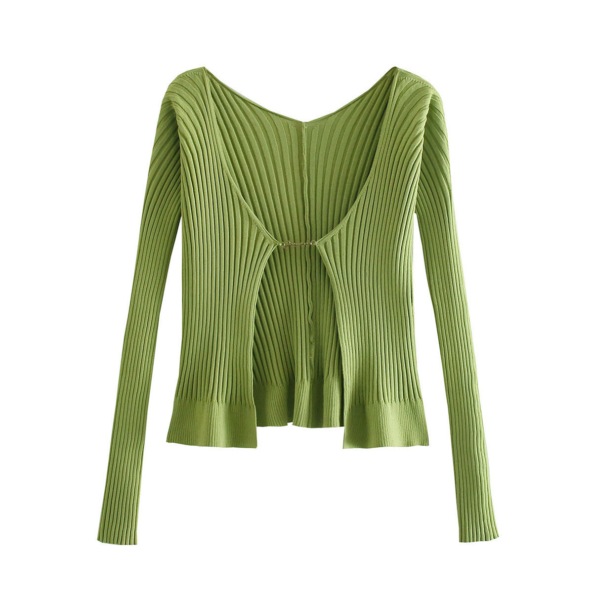 Metal chain cardigan women's new fall avocado pit stripe sweater
