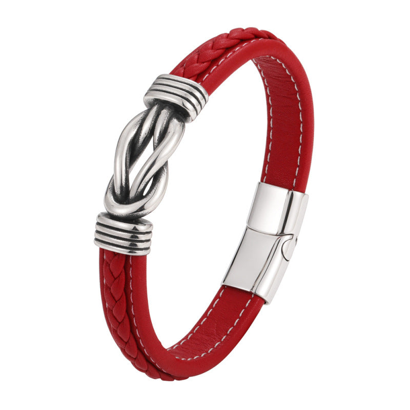 Simple woven leather men's bracelet Stainless steel iron trend bracelet Creative accessories