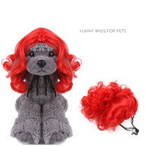 Dog cat headdress red wavy wig