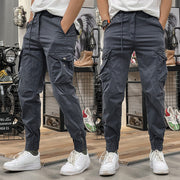 Spring and summer thin American retro overalls men's multi-pocket pants fashion with loose bunches of foot pants large size pants