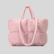 New plaid cotton-padded Tote bag with large capacity handbag plaid nylon shoulder bag