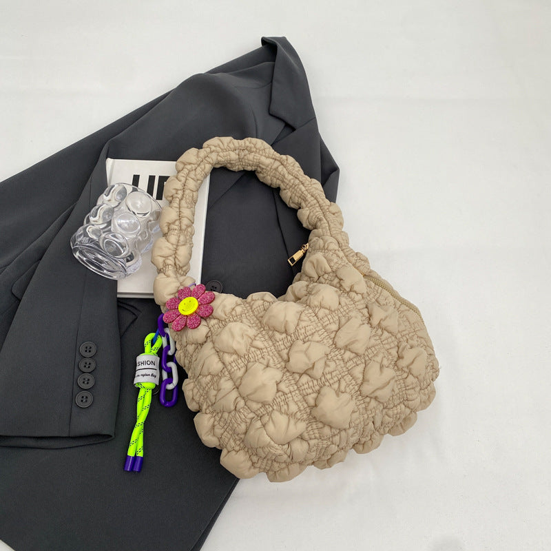 Niche bubble bag casual one-shoulder underarm bag down cotton jacket dumpling bag female fold cloud bag
