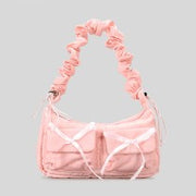 New fashion bag women's casual nylon drawstring shoulder strap ruffled handbag