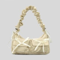 New fashion bag women's casual nylon drawstring shoulder strap ruffled handbag