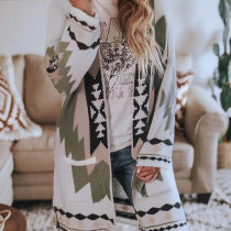 Long sleeve printed cardigan woolen coat