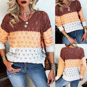 New V-neck long sleeve knit patchwork color casual sweater