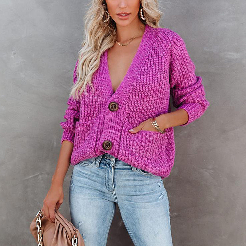 V-neck Cardigan long-sleeved sweater coat